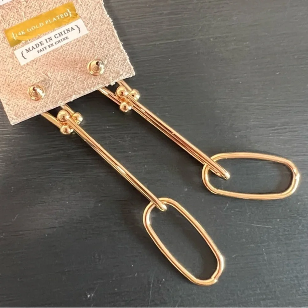 Anthropologie Long Linked Earrings, Gold NWT